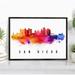 Pera Print San Diego Skyline California Poster San Diego Cityscape Painting Unframed Poster San Diego California Poster California Home Office Wall Decor - 8x10 Inches