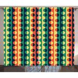 Geometric Circle Decor Curtains 2 Panels Set Pop Art Vertical Striped Half-Pattern Ring Forms Retro Poster Print Window Drapes for Living Room Bedroom 108W X 90L Inches Orange Teal by Ambesonne