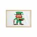 Leprechaun Wall Art with Frame Happy Cartoon Long Bearded Rich Irish Elf Character with Green Hat and Clothes Printed Fabric Poster for Bathroom Living Room 35 x 23 Multicolor by Ambesonne
