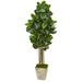 Nearly Natural 63 Rubber Leaf Artificial Tree in Country White Planter Green