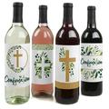 Big Dot of Happiness Confirmation Elegant Cross - Religious Party Decorations for Women and Men - Wine Bottle Label Stickers - Set of 4