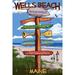 Wells Maine Wells Beach Signpost (24x36 Giclee Gallery Art Print Vivid Textured Wall Decor)