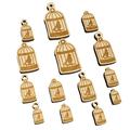 Bird Cage with Bird Wood Mini Charms Shapes DIY Craft Jewelry - No Hole - 18mm (17pcs)