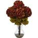 Nearly Natural 18in. Hydrangea Flower Artificial Arrangement with Glass Vase Rust