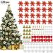 120PCS Christmas Flowers Set Christmas Glitter Artificial Poinsettia Flowers Artificial Flowers Bell Bowknot for Xmas Tree Decoration Pendants with Clips