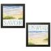 Lovely Watercolor-Style Savor and Unwind Beach Shore Set by Tara Reed; Coastal DÃ©cor; Two 12x12in Black Framed Prints