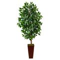 Nearly Natural 5 Ficus Artificial Tree in Bamboo Planter