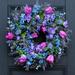 Flower Wreath 14 Artificial Lavender Greenery Wreath Handcrafted Spring Wreath with Green Leaves for Front Door Decorations Wall Decor