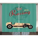 Cars Curtains 2 Panels Set Poster Print of a Classic Vintage Automobile Nostalgia Rally Antique Machine Window Drapes for Living Room Bedroom 108W X 63L Inches Teal Ruby Cream by Ambesonne