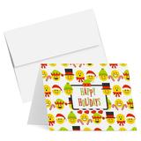 2024 Happy Holidays Greeting Cards â€“ Red & Green Funny & Cute Emoji Pattern Blank Fold Over for Christmas & New Yearâ€™s | 4.25 x 5.5â€� When Folded (A2 Size) | Bulk Set of 25 Cards & 25 Envelopes