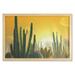 Cactus Wall Art with Frame Sunset over Desert Landscape Various Kinds of Cactus Desolate Hot Weather Printed Fabric Poster for Bathroom Living Room 35 x 23 Marigold Yellow Green by Ambesonne