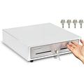16 Manual Push Open Cash Register Drawer for Point of Sale (POS) System Touch Panel White Stainless Steel Front Heavy Duty Till 5 Bills/8 Coin Slots Key Lock Removable Money Tray Double Media Slots