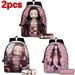 2 Piece Set Anime Nezuko Backpack Bag Demon Slayer Kawaii Cartoon Bag for Girls Students with Pencil Box (#1)