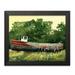 Gango Home Decor Coastal Painterly Decor | Red & Green Awaiting Repairs Boat Nautical by Gregory Gorham (Ready to Hang); One 14x11in Black Framed Print