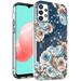 for Samsung Galaxy A32 5G Slim Hybrid Shiny Glitter Clear Floral Pattern Bloom Flower Design Soft TPU Gel + Hard PC Back Cover Xpm Phone Case [Blue Gold Roses]