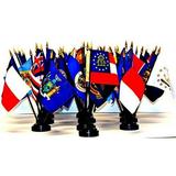 MADE IN THE USA!! 50-STATE WORLD FLAG SET with Bases--50 Rayon 4 x6 Flags One Flag for Each State and ten 5-hole bases; 4x6 Miniature Desk & Table Flags Small Mini Stick Flags