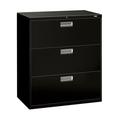 HON Brigade 3-Drawer Filing Cabinet - 600 Series Lateral Legal or Letter File Cabinet Black (H683)