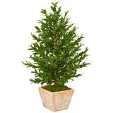 Nearly Natural 35 in. Olive Cone Topiary Artificial Tree in Terra Cotta Planter