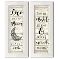 Gango Home Decor Country-Rustic Love You to the Moon and Back & Hug Around the Neck by Cindy Jacobs (Ready to Hang); Two 6x18in White Framed Prints