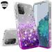 Cute Phone Case for Galaxy A12 Case w[Temper Glass] Liquid Glitter Bling Diamond Bumper Girls Women for Samsung Galaxy A12 - Clear/Purple