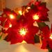 Happy Date Twinkle Star Pre-Lit Christmas Poinsettia Garland with Red Berries and Holly Leaves Artificial Flower Xmas String Lights Battery Operated