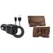 Holster and Car Charger Bundle for Moto G Power 2022: Nylon PU Leather Hybrid Belt Pouch Case (Brown) and Compact High Power 30W Dual USB Port (Type-C & USB-A) Auto Power Adapter