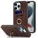 Dteck For iPhone 13 Pro Max Shockproof Artificial Leather Ring Holder Stand Card Slot Case Cover Coffee