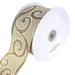 Linen Glitter Scroll Stitch Wired Christmas Holiday Ribbon Natural/Gold 2-1/2-Inch 20 Yards