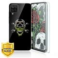 TJS Phone Case Compatible with Samsung Galaxy A12 with [Tempered Glass Screen Protector] Slim TPU Matte Color Skull Transparent Clear Soft Skin Cover (Pilot Skull)