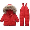 Dezsed Kids Winter Puffer Jacket and Snow Pants Clearance Winter Baby Boys Girls Polka Printing Thickened Down Jacket Strap Pants Two-piece Suit 3-4 Years Red
