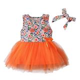 Fesfesfes Toddler Baby Girls Dress Children Summer Sleeveless Floral Vest Flower Print Bow Lace Mesh Dress