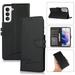 for Samsung Galaxy S21 Flip Case Samsung Galaxy S21 Wallet Case Handmade PU Leather Folio Wallet Case with Card Slots and Detachable Hand Strap for Samsung Galaxy S21 Black