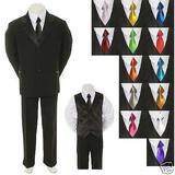 Baby Toddler Boy Black Formal Suit + EXTRA color TIE 6pc Tuxedo S M L XL 2T-20