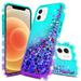 Elegant Choise for iPhone 12 mini Glitter Shockproof Case Colorful Quicksand Series Soft TPU Bling Diamond Flowing Liquid Floating Sparkly Hybrid Heavy Duty Shell Girls Case (Teal Purple)