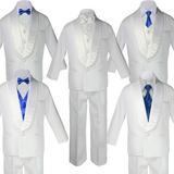 Boy White Shawl Lapel Wedding Suits Tuxedo ROYAL BLUE Satin Bow Necktie Vest