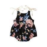 TheFound Toddler Infant Baby Girls Jumpsuits Cute Flower Print Bow Lace-Up Casual Suspender Romper Bodysuit Sunsuit