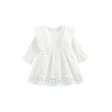 Binwwede Infant Girl Spring Lace Dress Solid Color Round Neck Long Sleeve A-Line Dress Wedding Stage Costumes