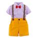 StylesILove Baby Toddler Boys Classic Button Down Shirt and Shorts Suspenders Bowtie 4pcs Gentleman Suit Set Cotton Overalls Outfit (Purple Floral 5T)