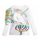 Qtinghua Infant Toddler Baby Girls Long Sleeve Tops Unicorn Floral T-Shirt Blouse Autumn Clothes White 1-2 Years