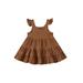 Calsunbaby Toddlers Kid Girls Casual Ruffled Hem Dress Summer Solid Color U-neck Sleeveless One-piece Skirt