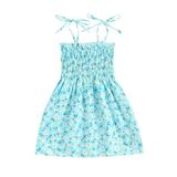 Canrulo Summer Kids Girls Holiday Dress 5 Style Strap Sleeveless Lace Up High Waist Printing A-Line Sundress Light Blue 3-4 Years