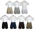 3pc Set Boy Toddler Formal Party Ivory BowTie White Navy Black Khaki Shorts S-4T