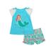 Nannette Infant & Toddler Girls Blue Mermaid Outfit Top & Heart Shorts Set 12M