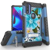 BC Tri-Shield Heavy Duty Rugged Cover Case for Motorola Moto G Play 2023 Moto G Power 2022 Moto G Pure - Blue White Orchid Flower