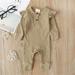 Mialoley Baby Romper Solid Color Long Ruffle Sleeve Round Neck Ribbed Jumpsuit