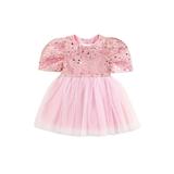 Canrulo Toddler Baby Girls Tulle Princess Dress Bowknot Sequins Backless Tutu Dress Short Sleeve Mesh Gowns Bubble Dress Pink 4-5 Years