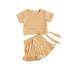 Fanvereka Newborn Baby Girls 2-piece Short Sleeve Lace-up Tops+Shorts Outfit Set