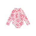 Canrulo Toddler Baby Girls One Piece Swimsuit Long Sleeve Zipper Swimwear Floral Rash Guard Bathing Suit Beachwear Pink 9-12 Months