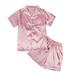 2PCS Kids Girls Boys Satin Silk Nightwear Short Sleeve Blouse Tops+ Shorts Sleepwear Pajamas