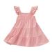 TAIAOJING Toddler Girl Dress Kids Baby Linen Vintage Dress Ruffle Retro Solid Boho Sundress Princess Layered Girls Outfits 1-2 Years